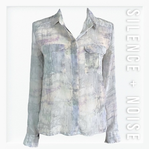 Silence + Noise Semi Sheer Muted Watercolor Button Down Blouse sz S - Picture 1 of 15